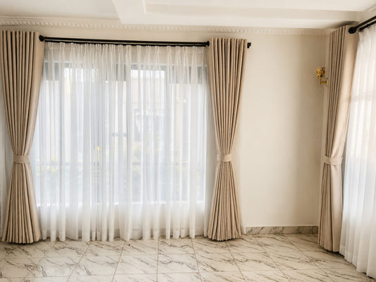 IVORY LUXE DOUBLE-LAYER CURTAINS (SHEER+ BLACK OUT| HOTEL STYLE FINISH)