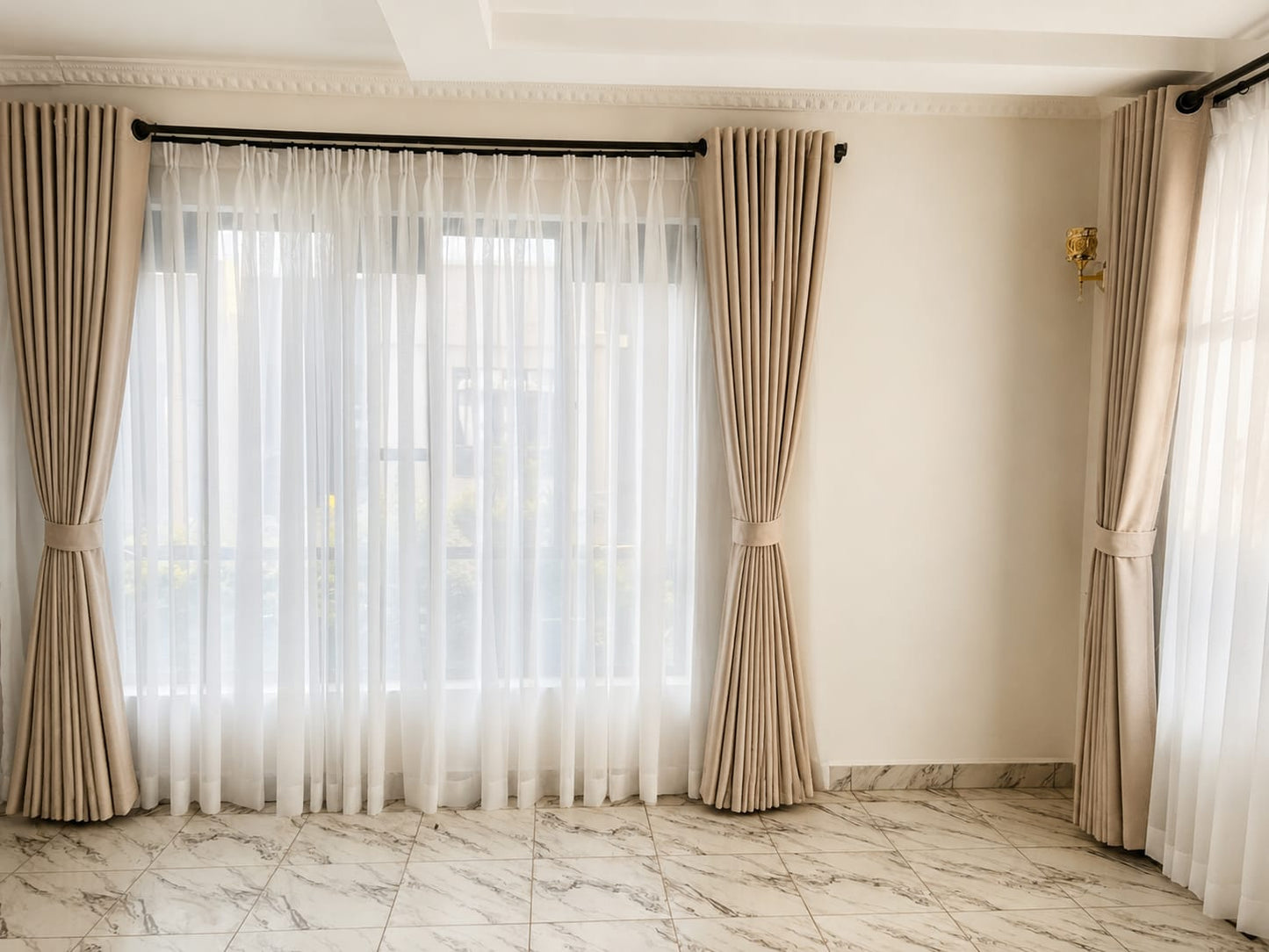 IVORY LUXE DOUBLE-LAYER CURTAINS (SHEER+ BLACK OUT| HOTEL STYLE FINISH)